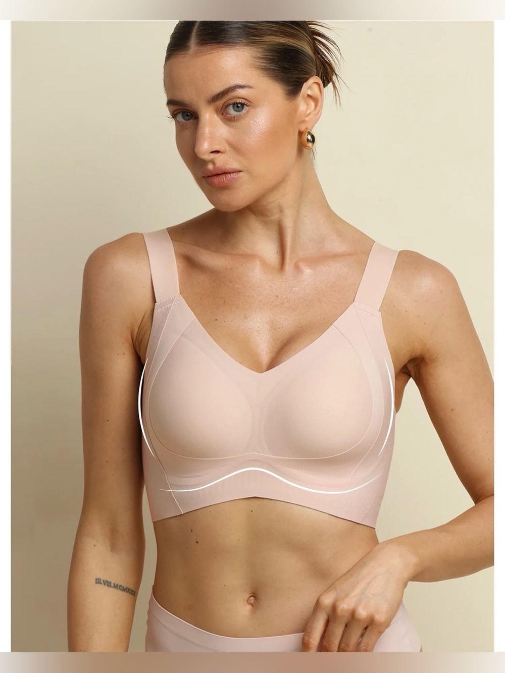 NWT Comfelie Plus Size 6.3” Side Full Coverage Wireless Jelly Bra Nude Color 4XL